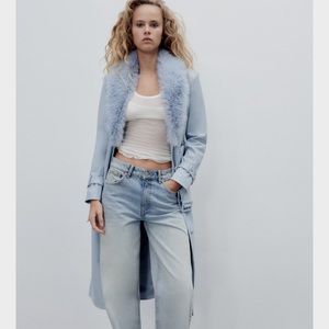 Zara faux leather trench coat tundra M